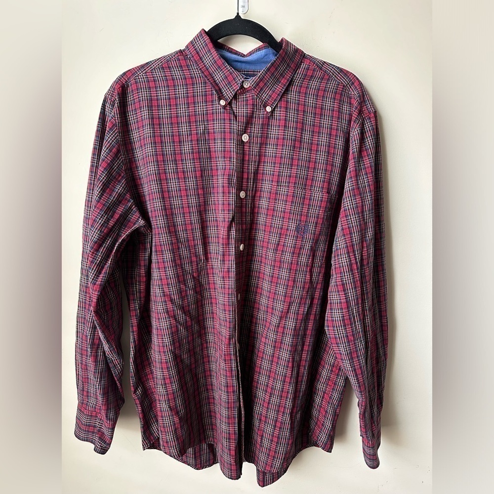 Chaps Easy Care Shirt Mens Size Large Button Up Long Sleeve Red Plaid Casual